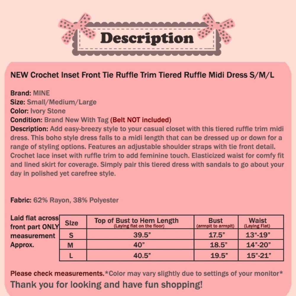 NEW Ivory Stone Boho Tiered Ruffle Trim Midi Dress - Picture 11 of 11